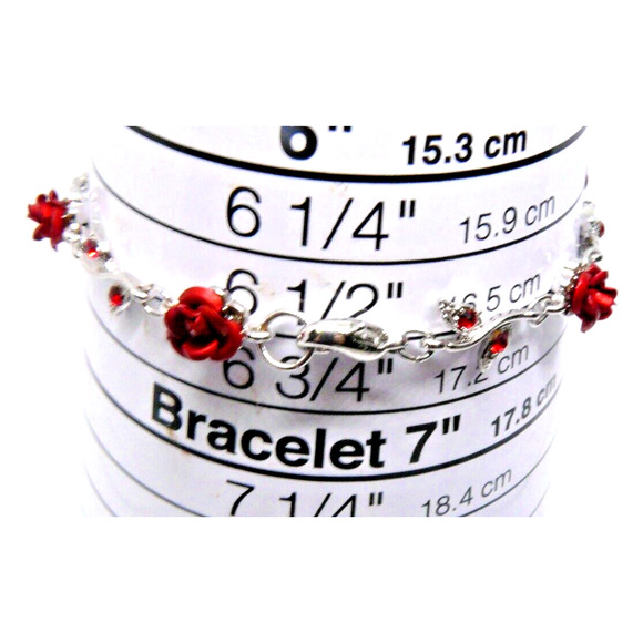 Red ROSE FLOWER~ made with Swarovski Crystal Floral Bridal Wedding Bracelet SEE - Picture 6 of 6